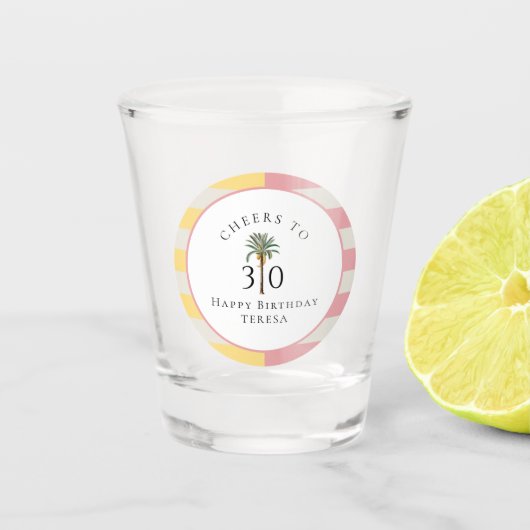 Proost op 30 Palm Beach Tropische Streep Shot Glas (Voorkant)