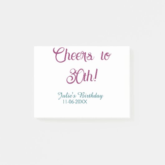 Proost op 30e verjaardag naam datum mauve blauwe e post-it® notes (Voorkant)
