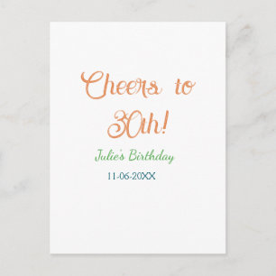 Proost op 30e verjaardag naam datum oranje groen b briefkaart