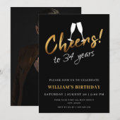 Proost op 34 jaar gouden zwarte volwassen verjaard kaart (Voorkant / Achterkant)