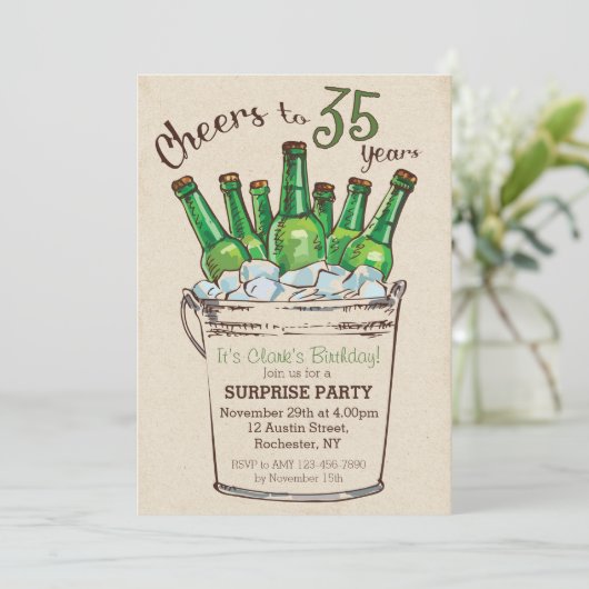 Proost op 35 jaar verjaardagsuitnodiging kaart (Staand voorkant)