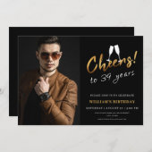 Proost op 39 jaar gouden zwarte volwassen verjaard kaart (Voorkant / Achterkant)