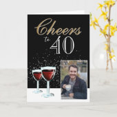 Proost op 40 elegante rode wijn Foto 40e verjaarda Kaart (Gele Bloem)