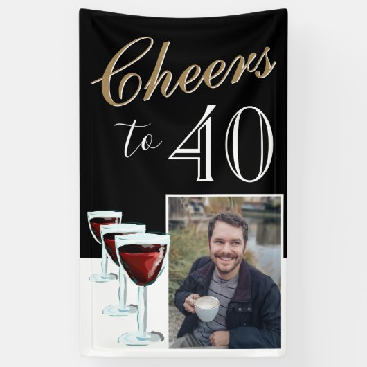 Proost op 40 elegante rode wijn Foto 40e verjaarda Spandoek (Verticaal)