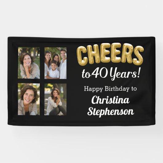Proost op 40 jaar 4 Fotocollage 40e verjaardag Spandoek (Horizontaal)