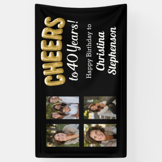 Proost op 40 jaar 4 Fotocollage 40e verjaardag Spandoek (Verticaal)