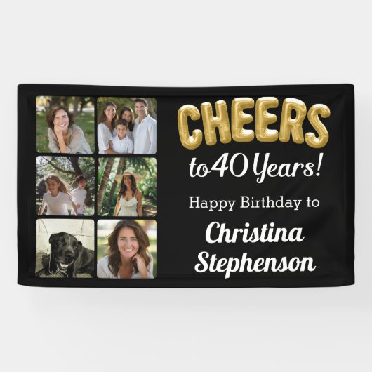 Proost op 40 jaar 6 Fotocollage 40e verjaardag Spandoek (Horizontaal)