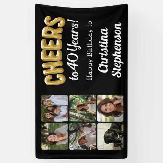 Proost op 40 jaar 6 Fotocollage 40e verjaardag Spandoek (Verticaal)