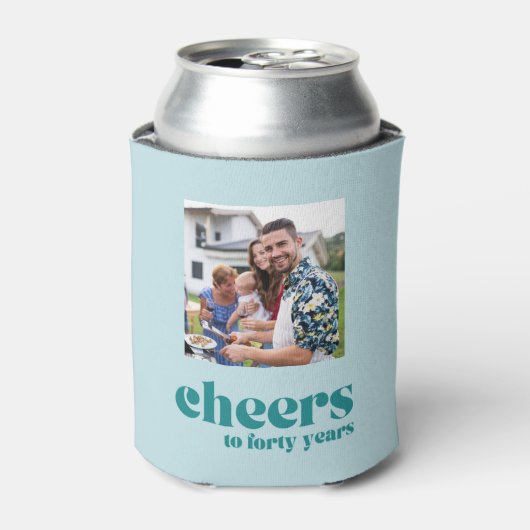 Proost op 40 jaar, blauwgroen retro Custom Photo C Blikjeskoeler (Blikje Voorkant)