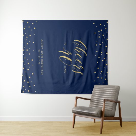 Proost op 40 jaar | Gold & Navy verjaardagsfeestje Wandkleed (In Situ (horizontaal))
