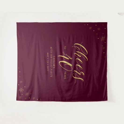 Proost op 40 jaar Goud & Bourgondië Verjaardagsfee Wandkleed (Voorkant (horizontaal))