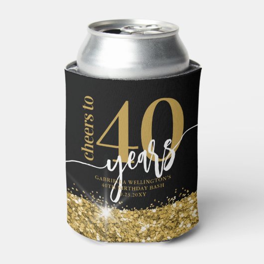 Proost op 40 jaar Gouden Glitter Verjaardagsgunst Blikjeskoeler (Blikje Voorkant)