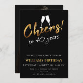 Proost op 40 jaar gouden zwarte volwassen verjaard kaart (Voorkant / Achterkant)