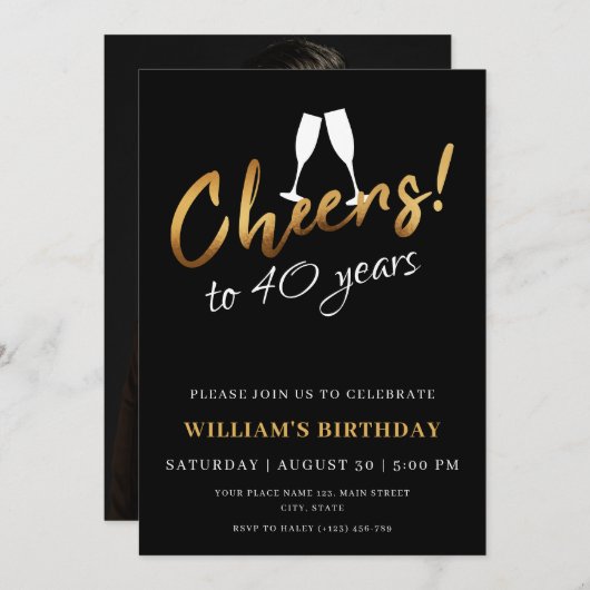 Proost op 40 jaar gouden zwarte volwassen verjaard kaart (Voorkant / Achterkant)