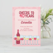 Proost op 40 jaar Kawaii Wine Birthday Uitnodiging (Staand voorkant)