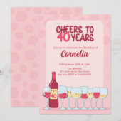 Proost op 40 jaar Kawaii Wine Birthday Uitnodiging (Voorkant / Achterkant)