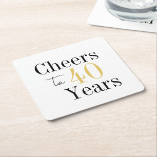 Proost op 40 Jaar Minimalistische Zwarte Gouden Fe Kartonnen Onderzetters