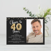Proost op 40 jaar Photo Script Balloon Confetti Kaart (Staand voorkant)
