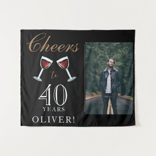 Proost op 40 Jaar Rode Wijn 40ste Verjaardag Foto Wandkleed (Voorkant (horizontaal))