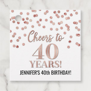 Proost op 40 jaar Roos Gold Confetti Bedankjes Labels