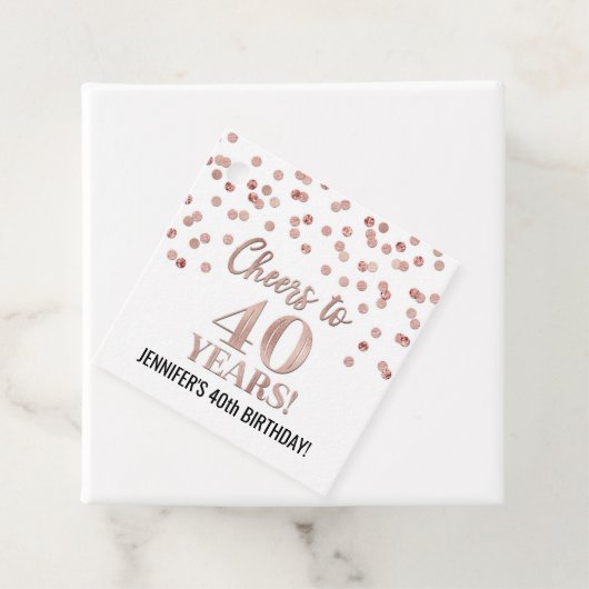 Proost op 40 jaar Roos Gold Confetti Bedankjes Labels (In situ)