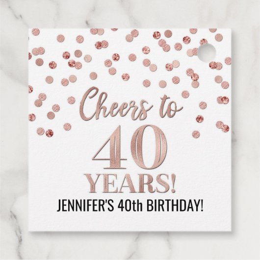 Proost op 40 jaar Roos Gold Confetti Bedankjes Labels (Achterkant)