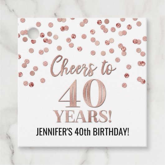 Proost op 40 jaar Roos Gold Confetti Bedankjes Labels (Voorkant)