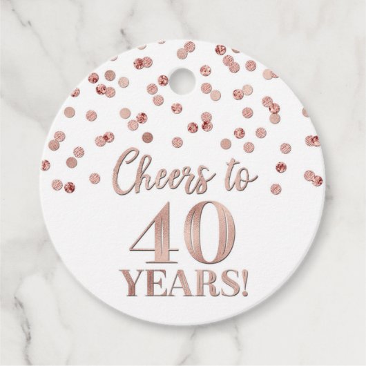 Proost op 40 jaar Roos Gold Confetti Bedankjes Labels (Voorkant)