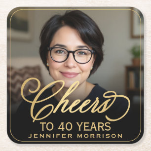 Proost op 40 Jaar Verjaardag Foto Goud Zwart Kartonnen Onderzetters