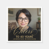 Proost op 40 Jaar Verjaardag Foto Goud Zwart Servet (Voorkant)