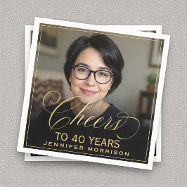 Proost op 40 Jaar Verjaardag Foto Goud Zwart Servet