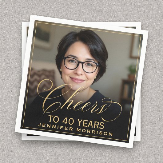 Proost op 40 Jaar Verjaardag Foto Goud Zwart Servet