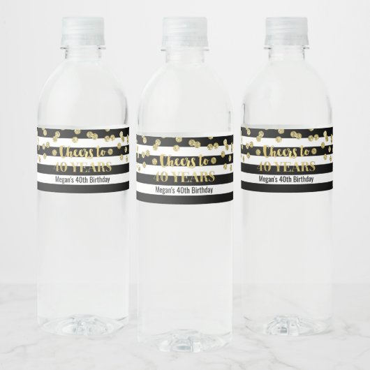 Proost op 40 jaar verjaardag met Gold Black Stripe Waterfles Etiket (Flessen)