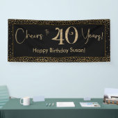 Proost op 40 Jaar Verjaardag Zwart w / Gold Confet Spandoek (Beurs)