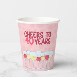 Proost op 40 jaar wijn thema kawaii stijl papieren bekers