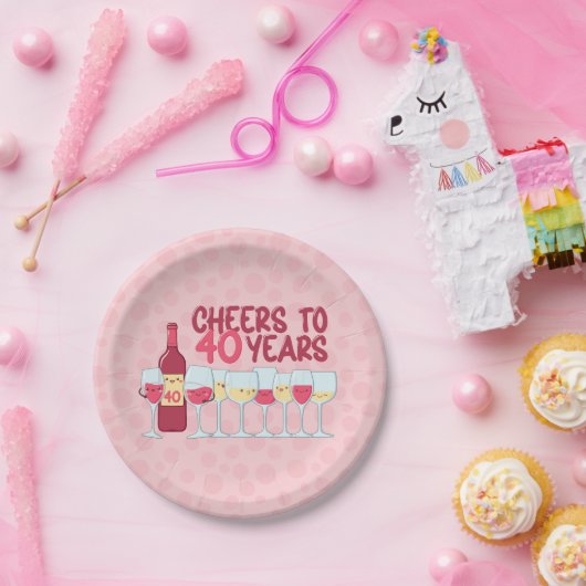 Proost op 40 jaar wijn thema kawaii stijl papieren bordje (Feest)