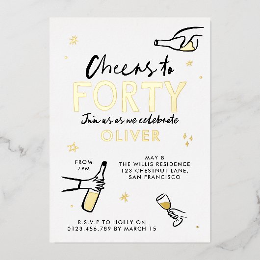 Proost op 40 moderne grillige verjaardagsuitnodigi folie uitnodiging (Voorkant)