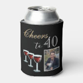 Proost op 40 Red Wine Glass Foto 40th Birthday Blikjeskoeler (Blikje Voorkant)