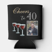 Proost op 40 Red Wine Glass Foto 40th Birthday Blikjeskoeler (Achterkant)