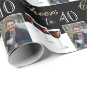 Proost op 40 Red Wine Glass Foto 40th Birthday Cadeaupapier (Rol Hoek)