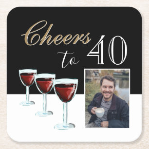Proost op 40 Red Wine Glass Foto 40th Birthday Kartonnen Onderzetters
