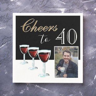 Proost op 40 Red Wine Glass Foto 40th Birthday Servet