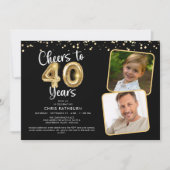 Proost op 40 Years2 Foto's Script Balloon Confetti Kaart (Voorkant)