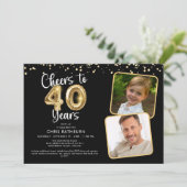 Proost op 40 Years2 Foto's Script Balloon Confetti Kaart (Staand voorkant)
