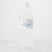 Proost op 40 Years Blue Silver Confetti Verjaardag Waterfles Etiket (Voorkant)