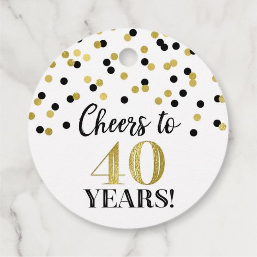 Proost op 40 Years Gold Black Confetti Bedankjes Labels (Achterkant)