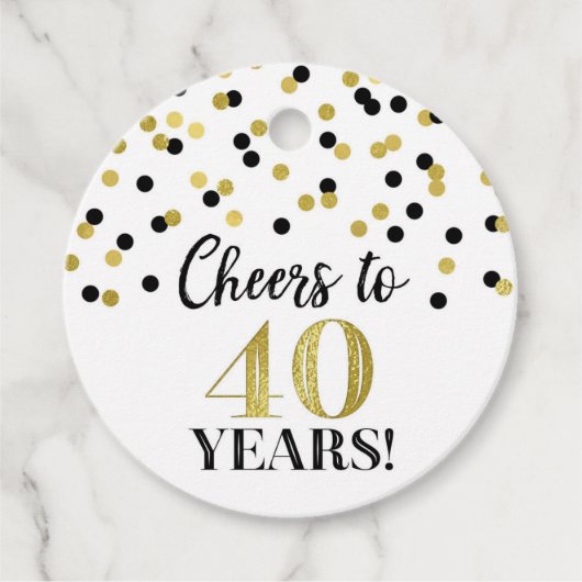 Proost op 40 Years Gold Black Confetti Bedankjes Labels (Voorkant)