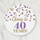 Proost op 40 Years Gold Paarse Confetti Bedankjes Labels (Achterkant)