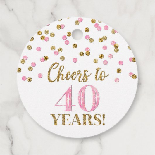 Proost op 40 Years Gold Pink Confetti Bedankjes Labels (Achterkant)
