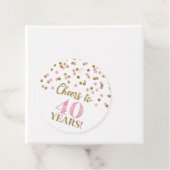 Proost op 40 Years Gold Pink Confetti Bedankjes Labels (In situ)